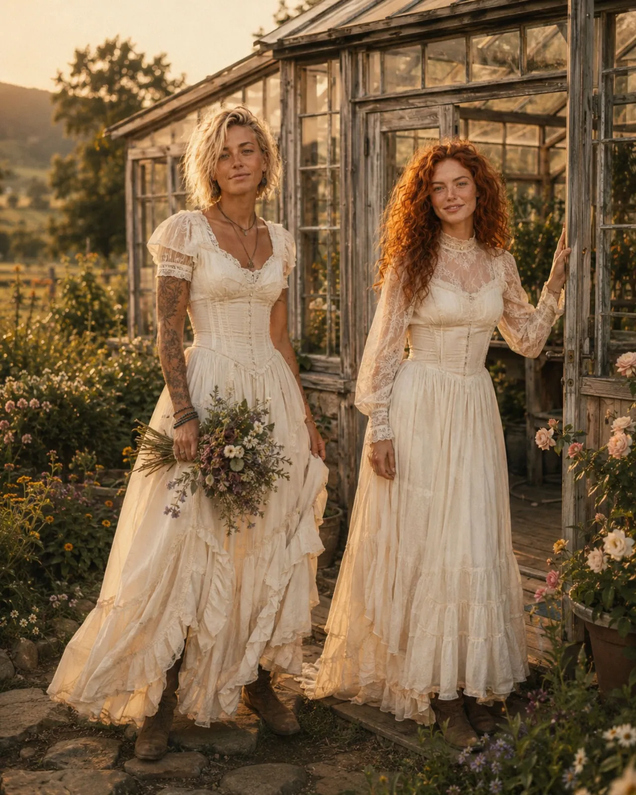 Sam and Ana outside the greenhouse