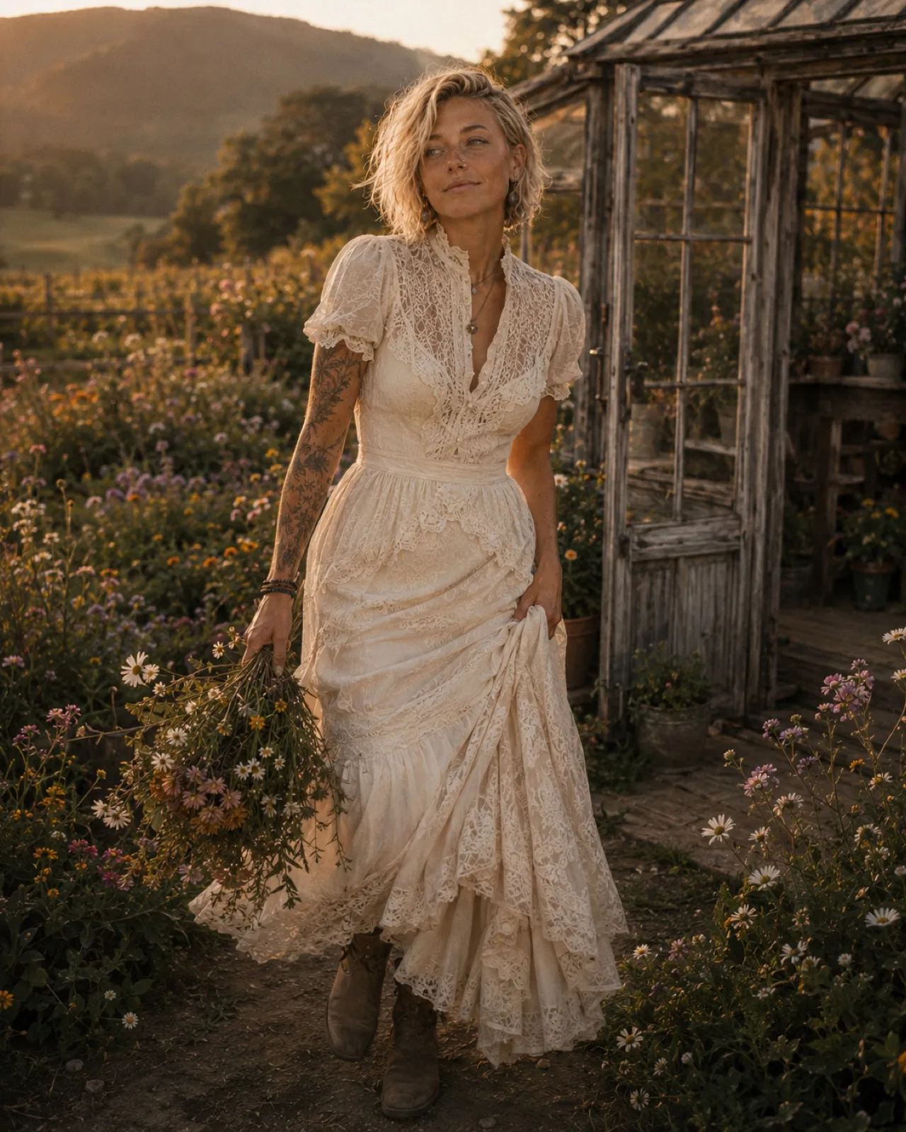 Walking the flower rows at dusk