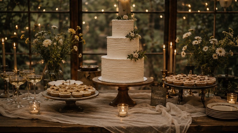 Rustic Wedding Dessert Table — One Cake, Two Stands