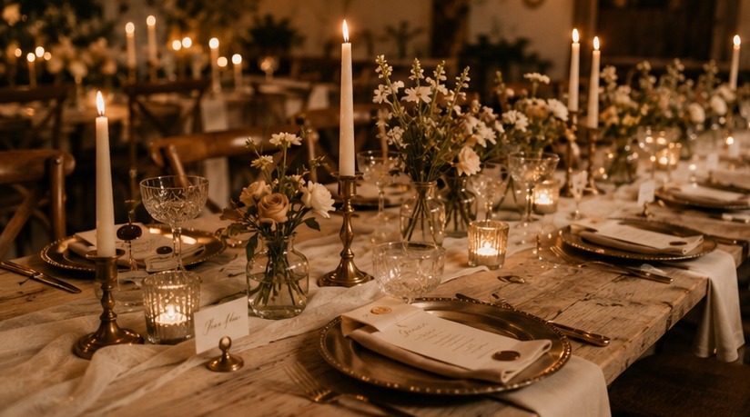 Candlelit Barn Wedding Table, Recreated Piece by Piece